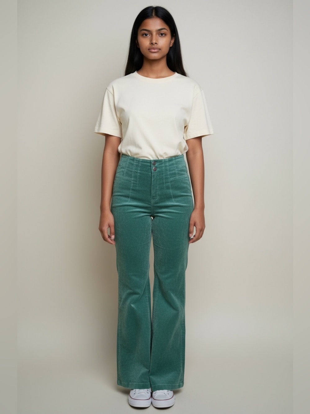Free People We The Free Green Corduroy Flare Pants Size 29 High Rise Bell Bottom